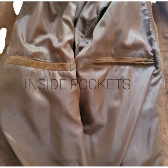 Mens Vtg Brown 100% Leather Button-Up Jacket With Lining & Inside Pocket - Picture 7 of 11